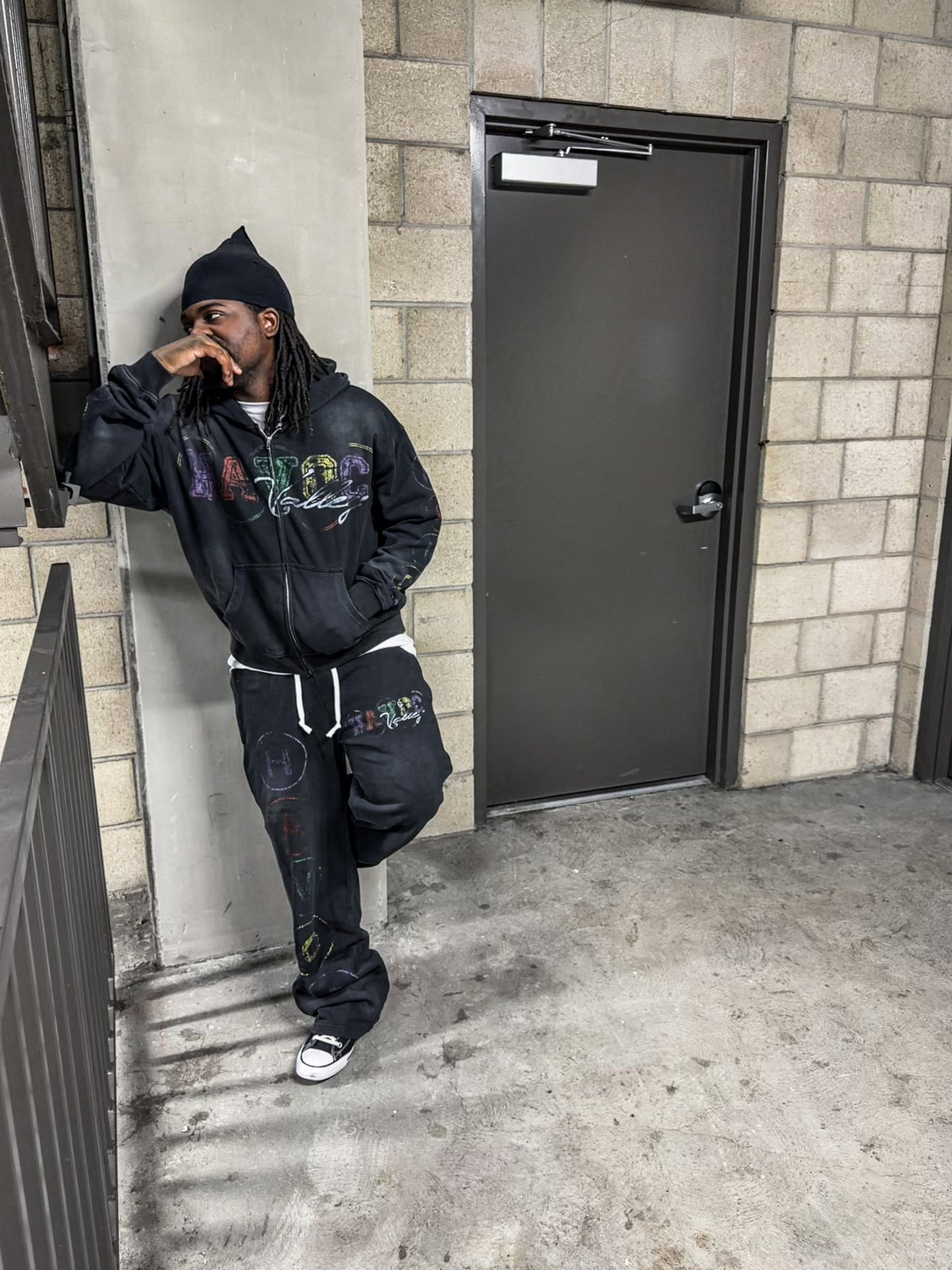 black sweatsuit